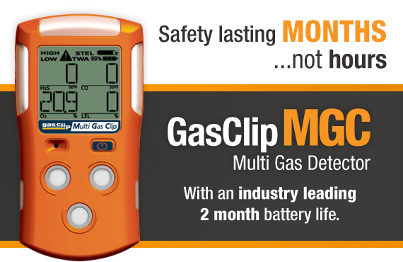 The New GasClip MGC Multi Gas Detector is a revolutionary gas detector with a battery life of 2 months on a single charge.