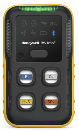 Honeywell BW Icon+ Series Multi-Gas Detector, %LEL(IR)/O&lt;sub&gt;2&lt;/sub&gt;/H&lt;sub&gt;2&lt;/sub&gt;S/SO&lt;sub&gt;2&lt;/sub&gt;, yellow-