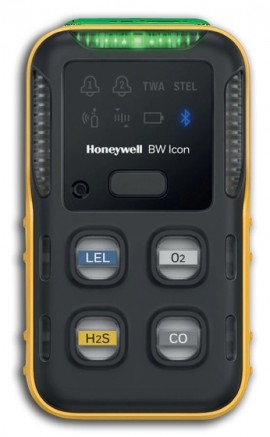 Honeywell BW Icon Series Multi-Gas Detector, %LEL(IR)/O<sub>2</sub>/H<sub>2</sub>S/CO, yellow-