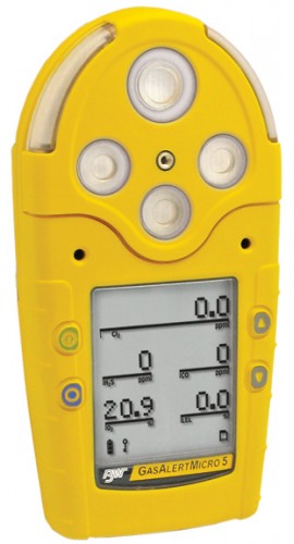 Honeywell BW GasAlertMicro 5 Multi-Gas Detector with rechargeable battery, %LEL/O<sub>2</sub>/H<sub>2</sub>S/CO/Cl<sub>2</sub>, yellow-