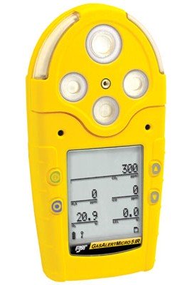 Honeywell BW GasAlertMicro 5 IR Multi-Gas Detector with rechargeable battery, CO<sub>2</sub> (IR)/%LEL/O<sub>2</sub>/H<sub>2</sub>S, yellow-