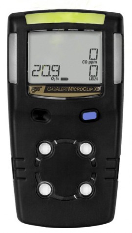 Honeywell BW MicroClip X3 Series Multi-Gas Detector, %LEL (unfiltered)/O&lt;sub&gt;2&lt;/sub&gt;/CO, black-