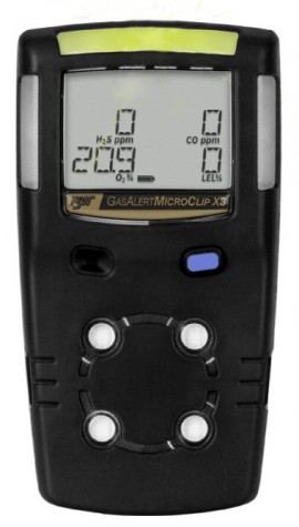 Honeywell BW MicroClip X3 Series Multi-Gas Detector, %LEL (unfiltered)/O&lt;sub&gt;2&lt;/sub&gt;/H&lt;sub&gt;2&lt;/sub&gt;S/CO, black-