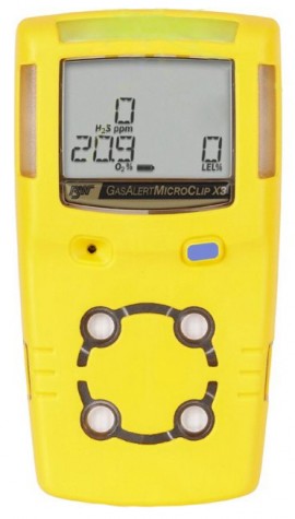 Honeywell BW MicroClip X3 Series Multi-Gas Detector, %LEL/O&lt;sub&gt;2&lt;/sub&gt;/H&lt;sub&gt;2&lt;/sub&gt;S, yellow-